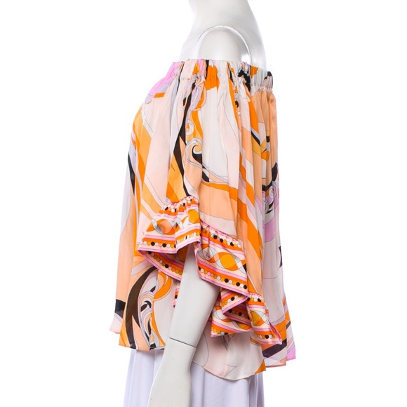 NWT RARE Emilio Pucci Off The Shoulder Ruffle Sleeve Stretch Printed Silk‎ M - Picture 2 of 7